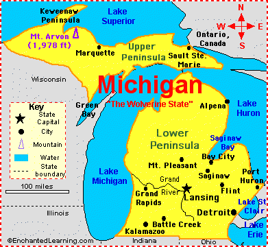 Michigan Map of lake surrounding it